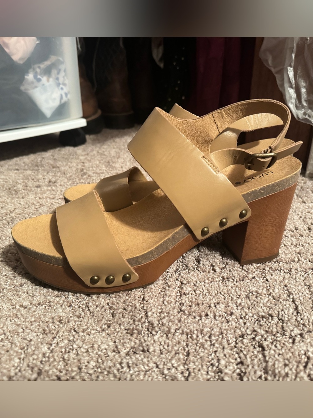 Lucky Brand Tan Platform Sandals with Stud Accents
